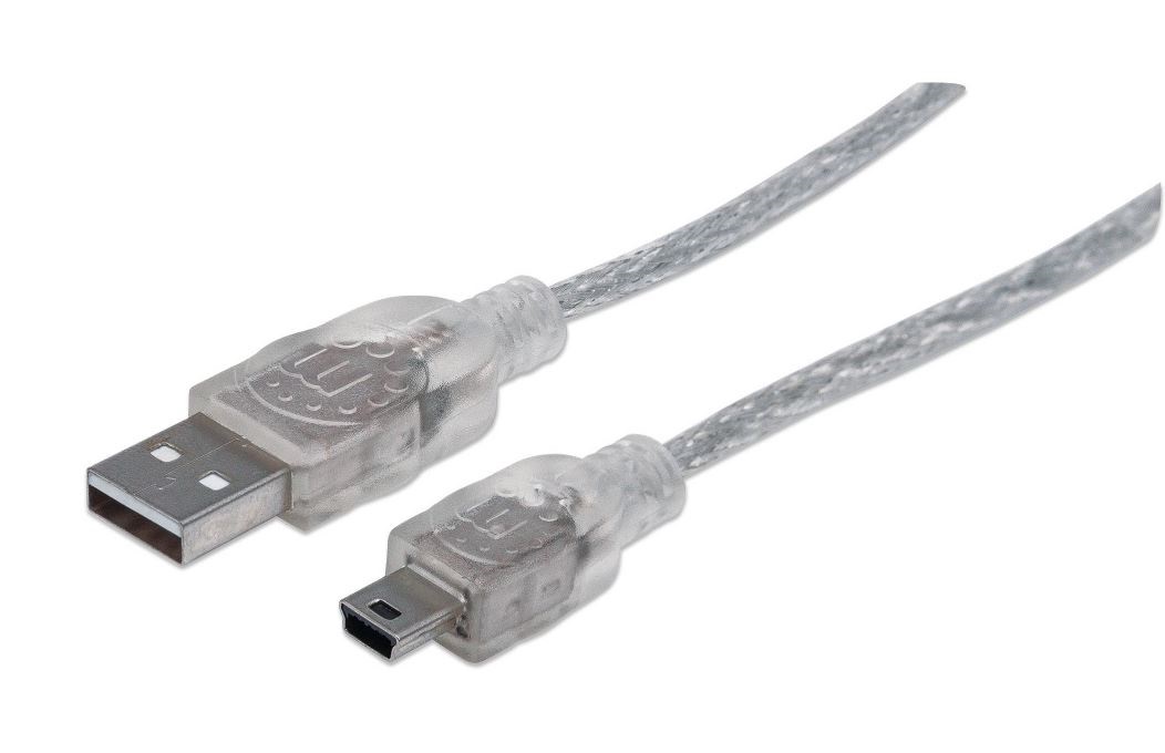 333412 Cable USB 2.0 - A macho a Mini-B macho, 480 Mbps, 1.8 m, Plateado translúcido